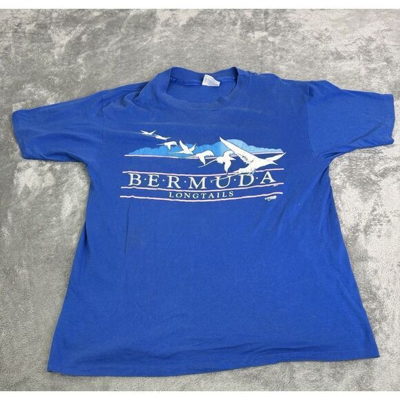 Vintage 80s Bermuda Nature Short Sleeve T Shirt Men's Size Large Blue - Picture 1 of 12
